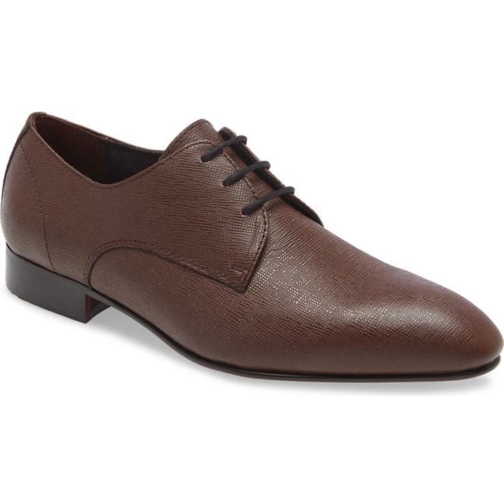 BP Derby Shoes Mens Size 8.5 Brown Textured Leather Plain Toe Shoes NEW‎